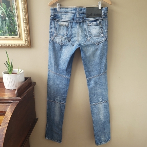 John Galliano Slim Skinny Jeans Studded Distressed Light Wash Italy Size 30 - Picture 3 of 11